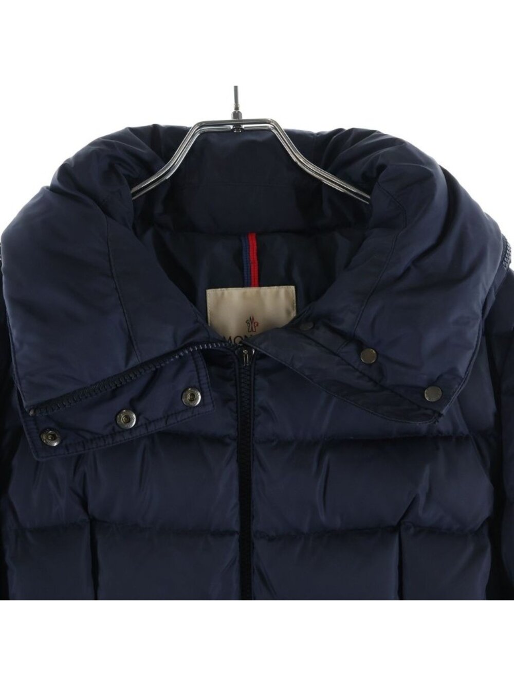Moncler Flammette Down Coat Nylon Hood Navy - Picture 3 of 8